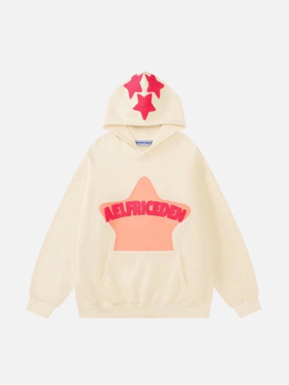 Aelfric Eden Cream Hoodie with Pink Star Accents with Flaws